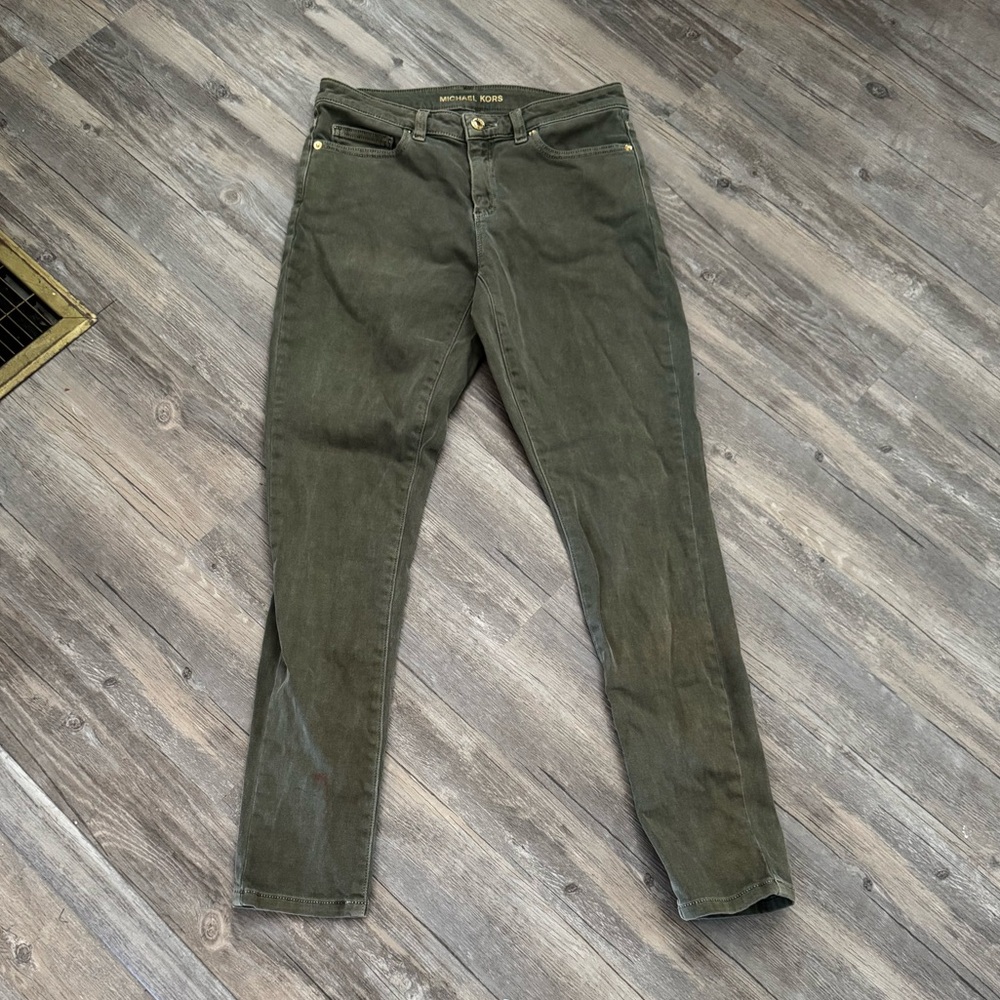 Michael Kors green jeans. The style is Izzy Skinny